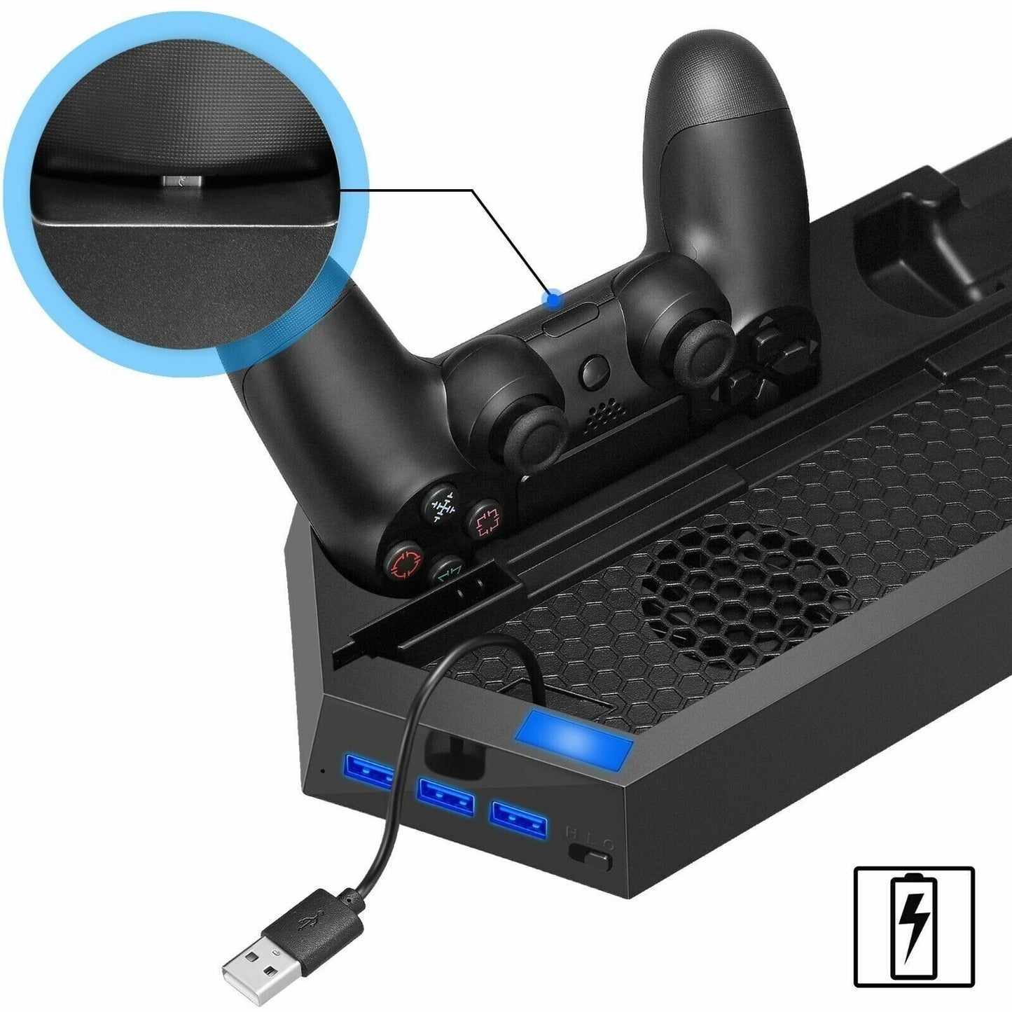 PS4 Cooling Station Vertical Stand 2 Controller Charging Dock For