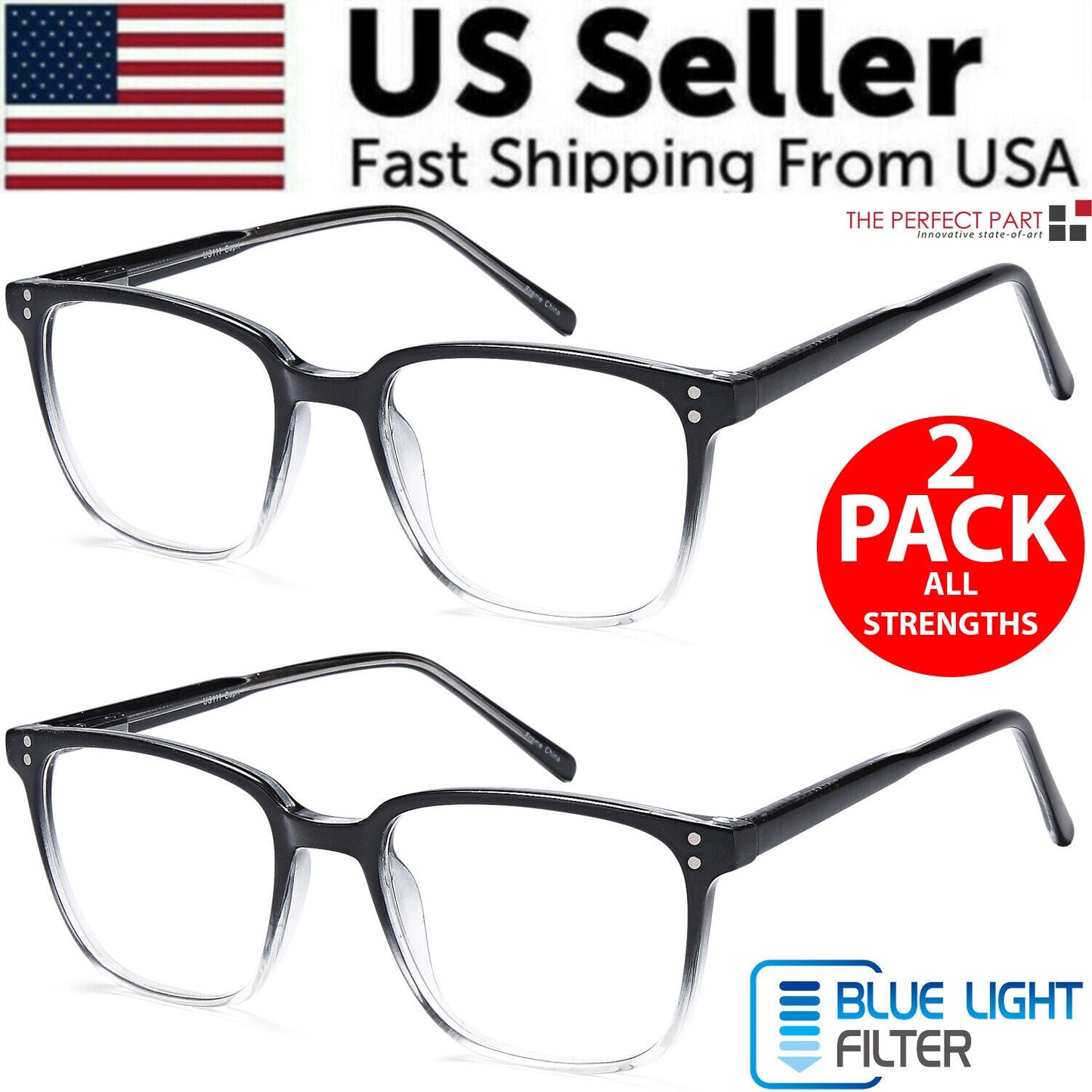 2 PK Unisex Blue Light Blocking Reading Glasses Computer Readers For