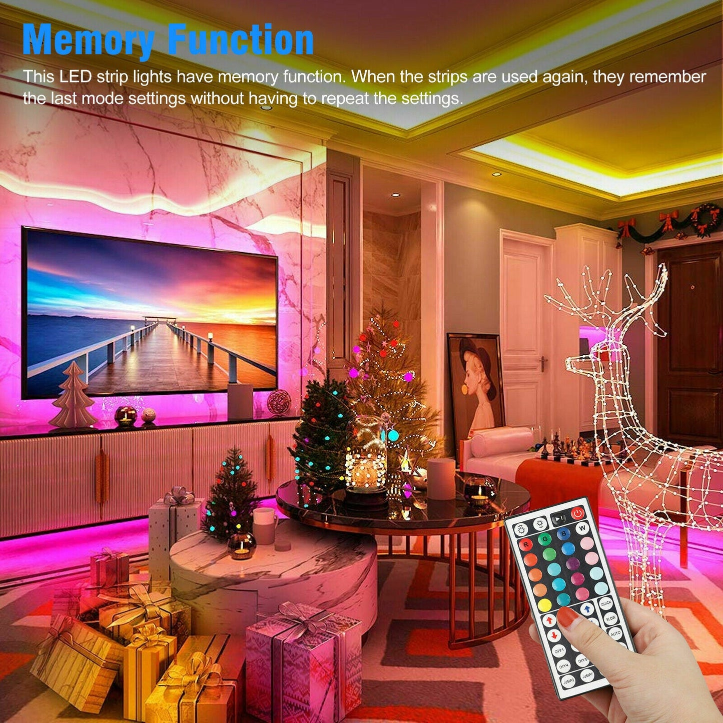 32FT LED SMD Strip Light Flexible 3528 RGB Remote Fairy Lights Room TV