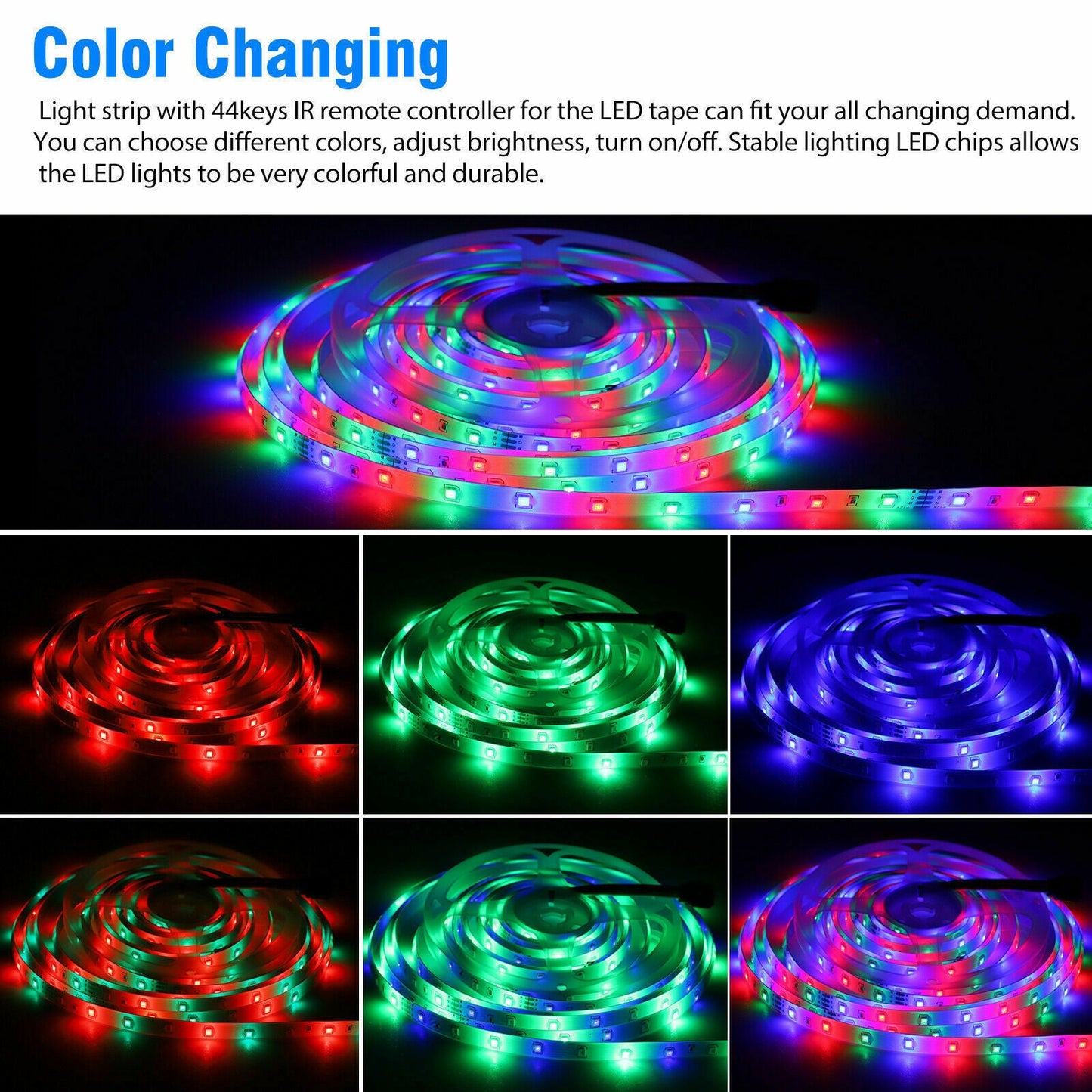 32FT LED SMD Strip Light Flexible 3528 RGB Remote Fairy Lights Room TV