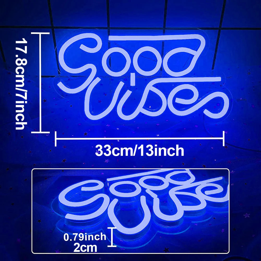 Large Size Good Vibes Neon Signs for Room Decor Game Shaped LED Neon