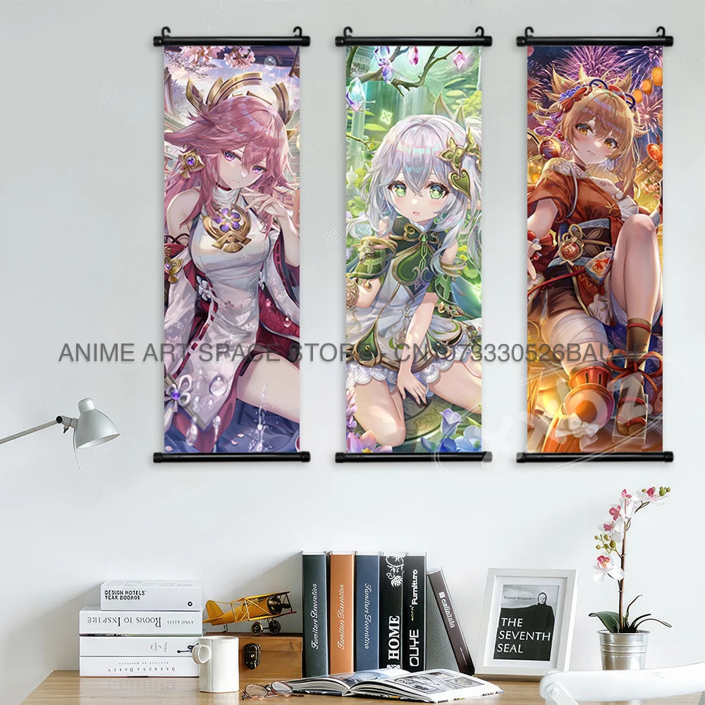 Genshin Impact Hanging Painting Hu Tao Home Decor Canvas Anime Poster