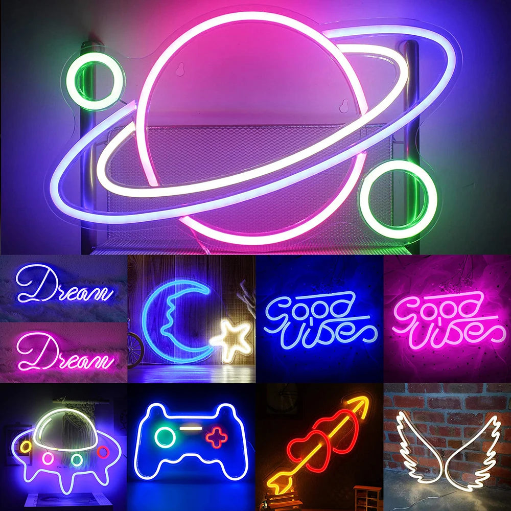 Large Size Good Vibes Neon Signs for Room Decor Game Shaped LED Neon