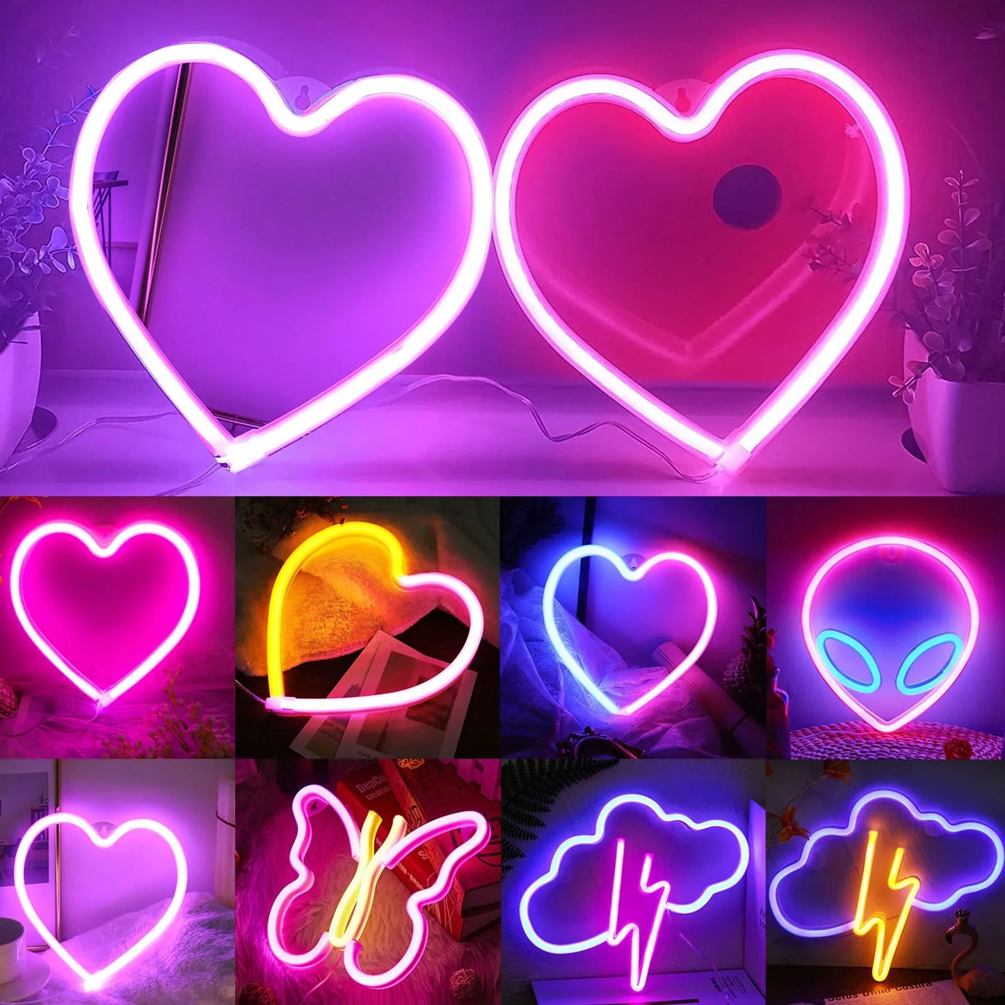 Heart Valentines Day LED Neon Signs Lightning Gaming Room Decoration