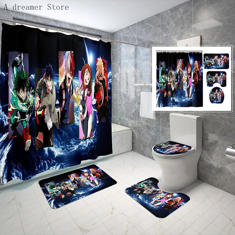 Anime Printed My Hero Academy Shower Curtains Waterproof Fabric