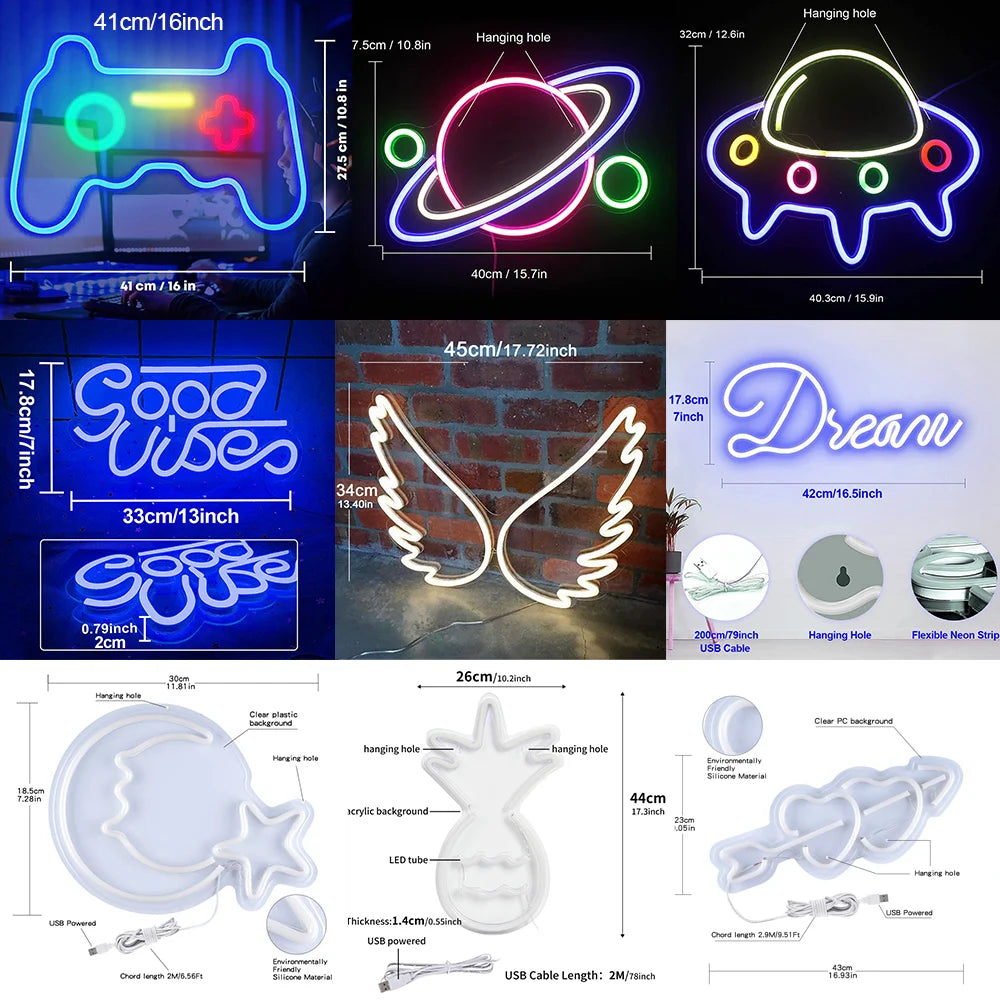 Large Size Good Vibes Neon Signs for Room Decor Game Shaped LED Neon