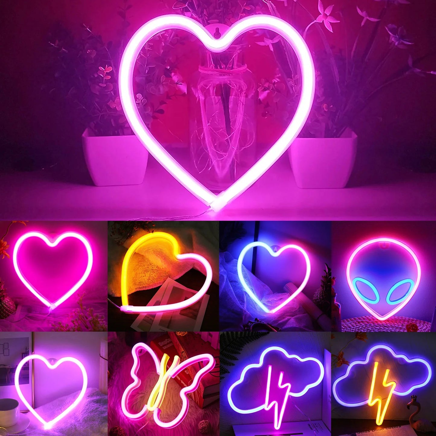 Heart Valentines Day LED Neon Signs Lightning Gaming Room Decoration