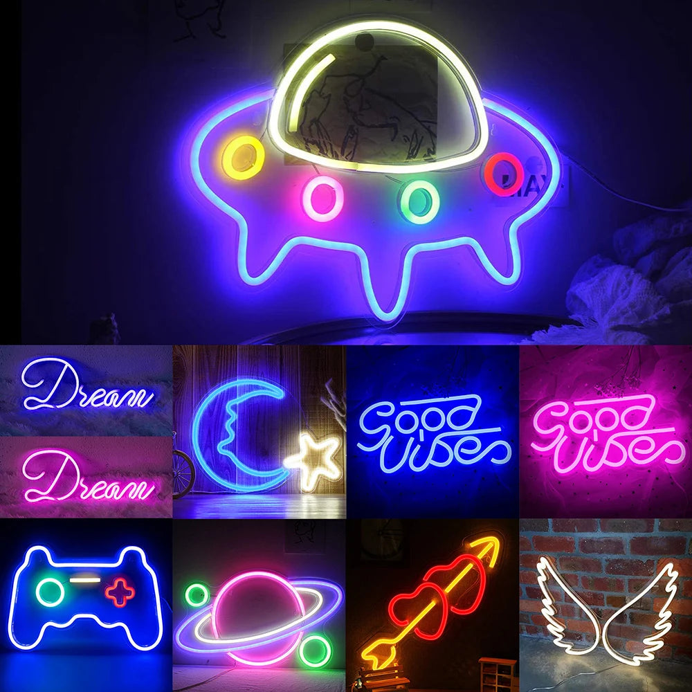 Large Size Good Vibes Neon Signs for Room Decor Game Shaped LED Neon