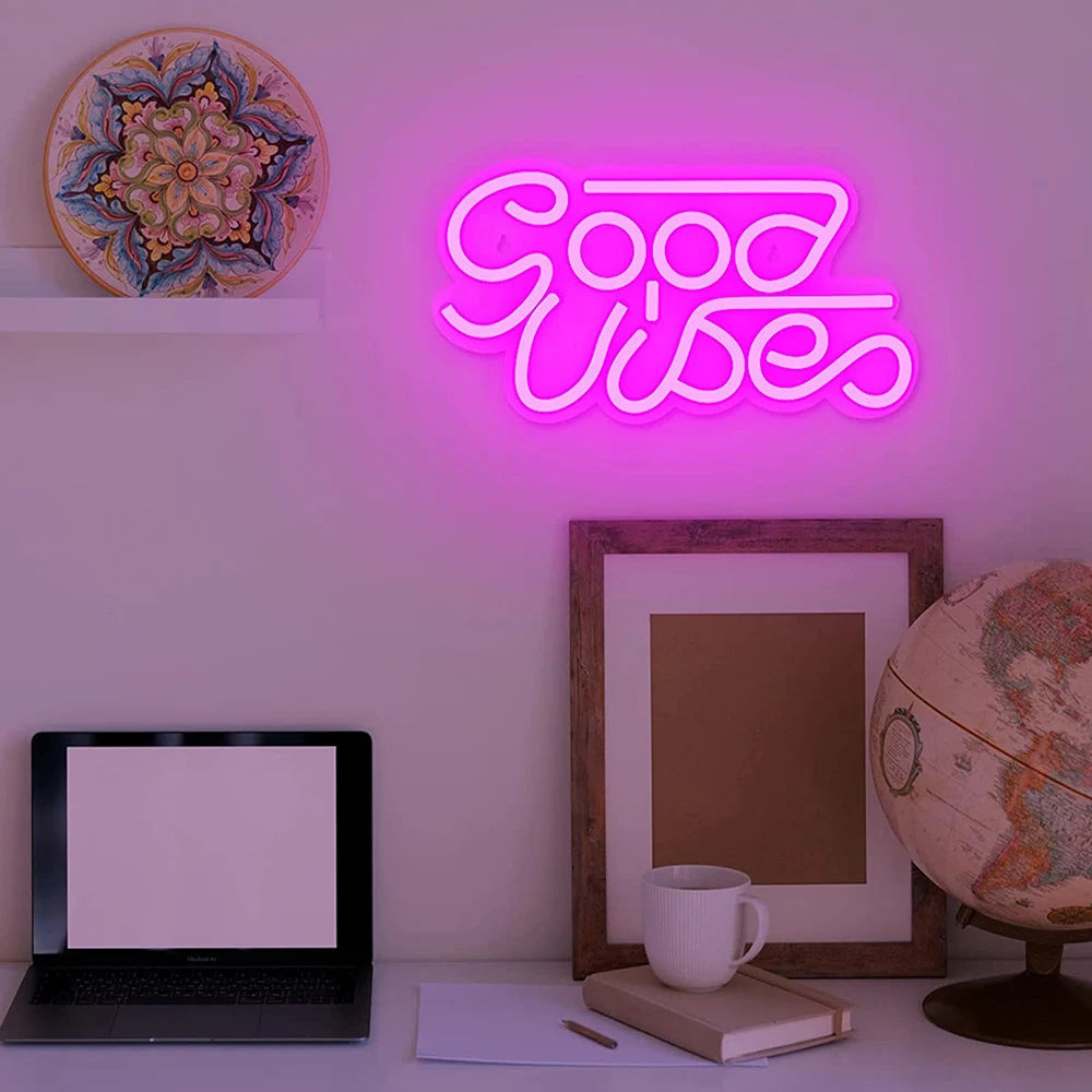 Large Size Good Vibes Neon Signs for Room Decor Game Shaped LED Neon