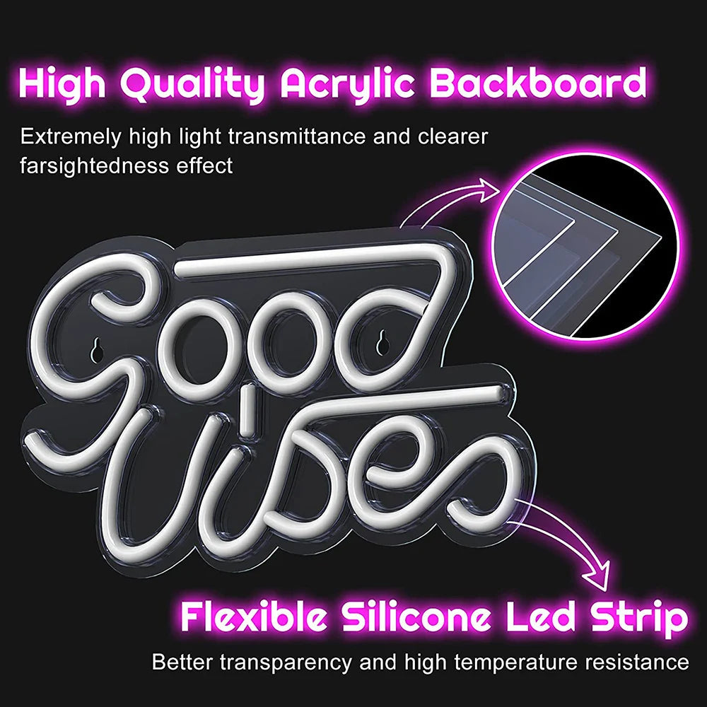 Large Size Good Vibes Neon Signs for Room Decor Game Shaped LED Neon