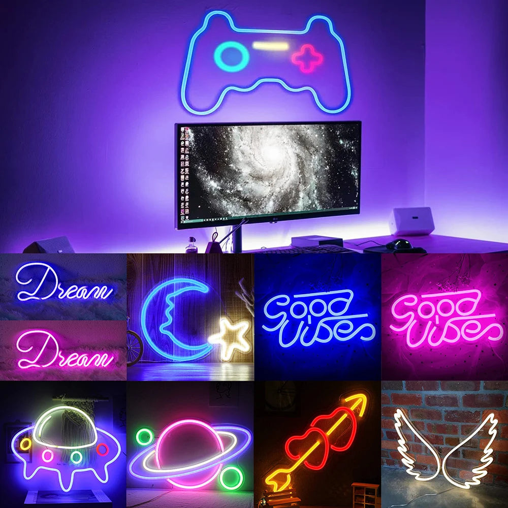 Large Size Good Vibes Neon Signs for Room Decor Game Shaped LED Neon