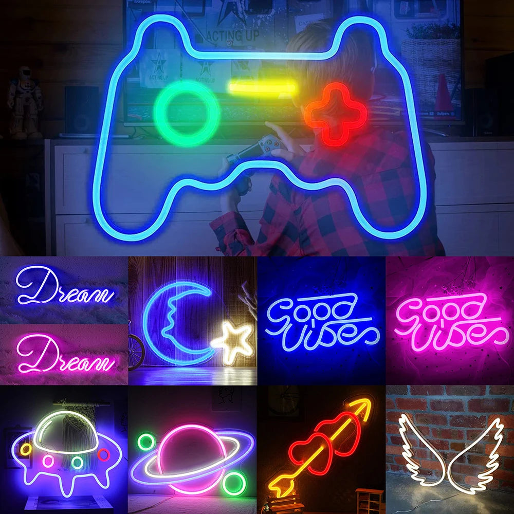 Large Size Good Vibes Neon Signs for Room Decor Game Shaped LED Neon