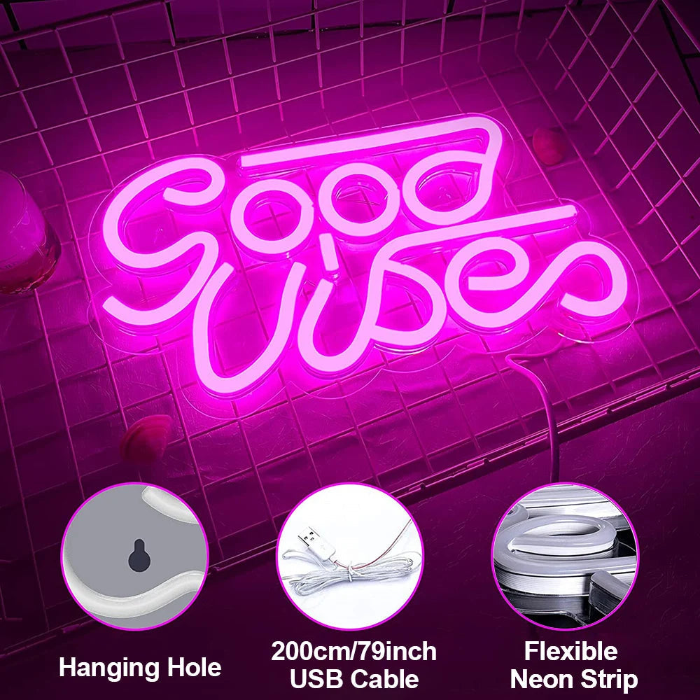 Large Size Good Vibes Neon Signs for Room Decor Game Shaped LED Neon