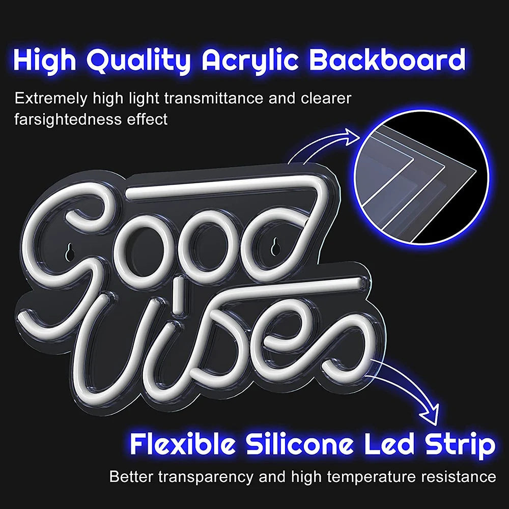 Large Size Good Vibes Neon Signs for Room Decor Game Shaped LED Neon