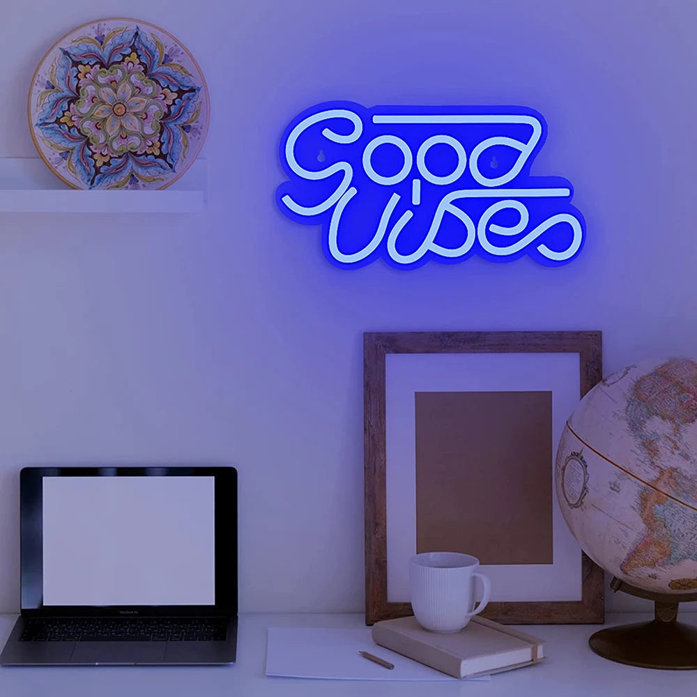 Large Size Good Vibes Neon Signs for Room Decor Game Shaped LED Neon