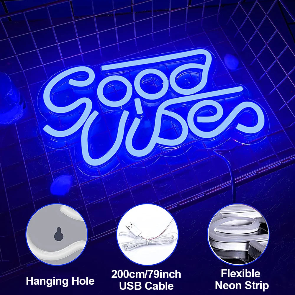 Large Size Good Vibes Neon Signs for Room Decor Game Shaped LED Neon