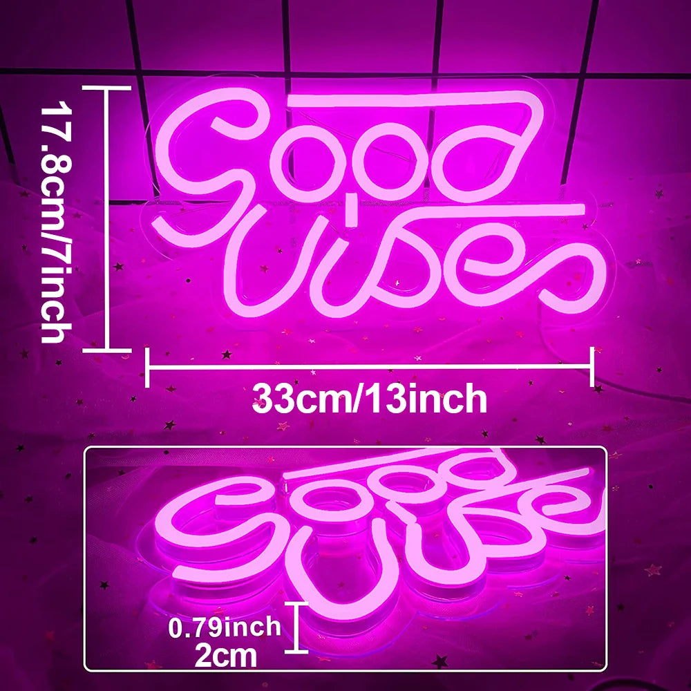 Large Size Good Vibes Neon Signs for Room Decor Game Shaped LED Neon