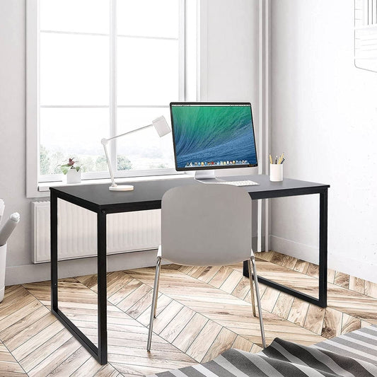 Black Metal Frame Wood Top Modern Home Office Laptop Computer Desk