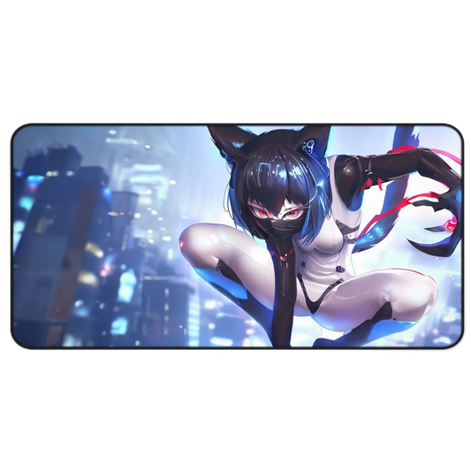 Cyborg Cat Girl Large Mouse Pad