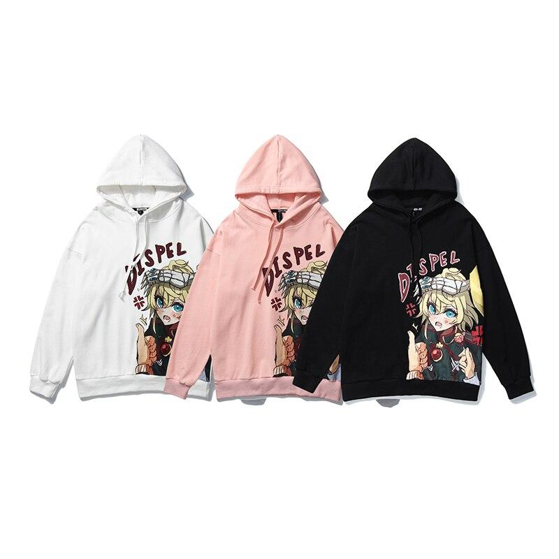 Harajuku Hoodies Men Japanese Ukiyo-e Anime Comics Girl Printed Hooded