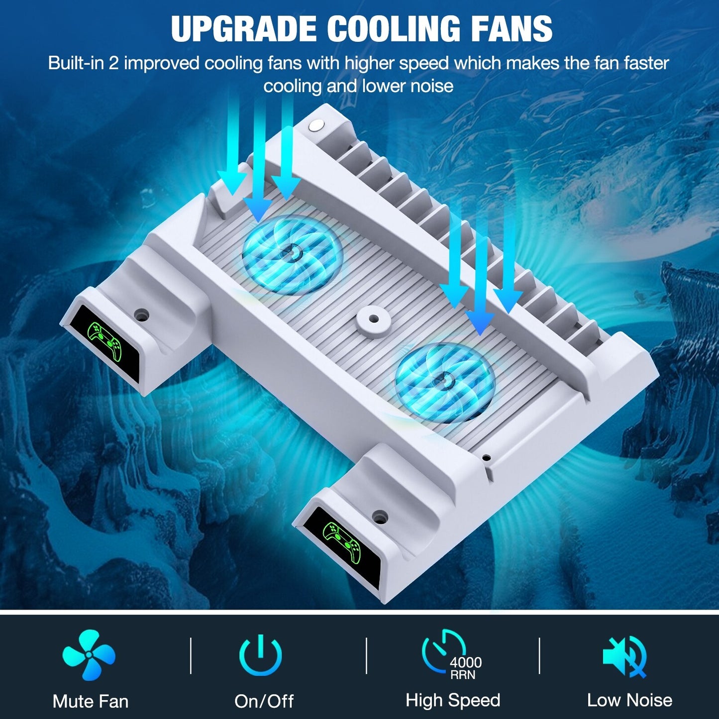 For PS5 Charging Dock Station Vertical Stand Cooling Fan For PS5 with