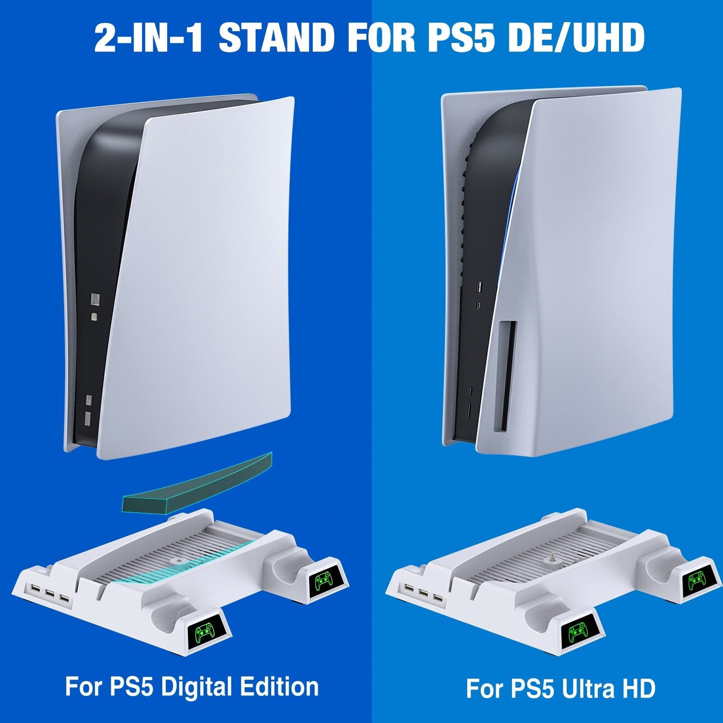 For PS5 Charging Dock Station Vertical Stand Cooling Fan For PS5 with