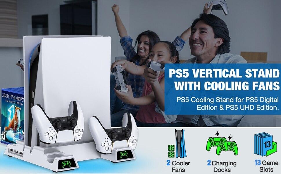 For PS5 Charging Dock Station Vertical Stand Cooling Fan For PS5 with