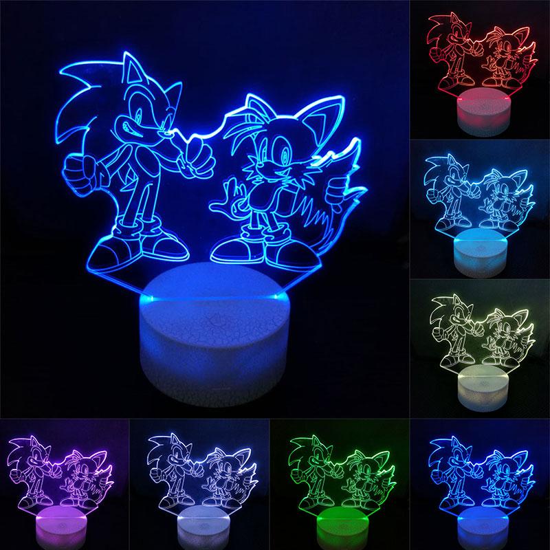 Sonic Action Figure 3D Table Lamp LED Changing Anime The Hedgehog